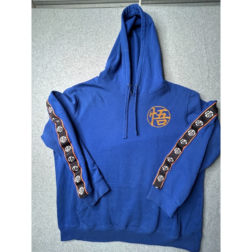 Dragon Ball Z Goku Blue Pullover Hoodie with Kanji Logo &‎ Sleeve Taping Design